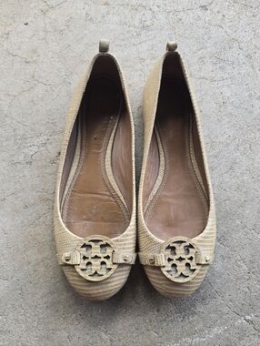 Tory Burch Minnie Travel Logo Ballet Flats Print Pattern Size 8